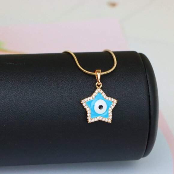 "Star-Shaped Evil Eye Pendant in Rose Gold with Sparkling Stones, XPPT1870 - Picture 6 of 13